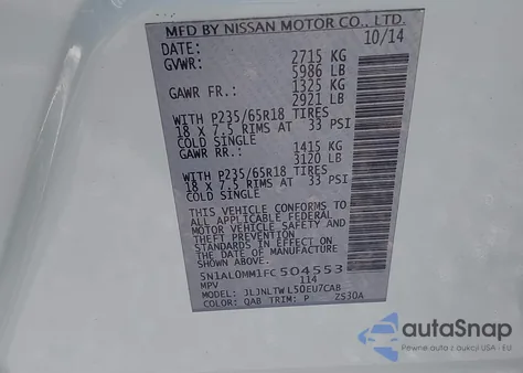 2015 Infiniti Qx60 из США, поврежденный, VIN 5N1AL0MM1FC504553